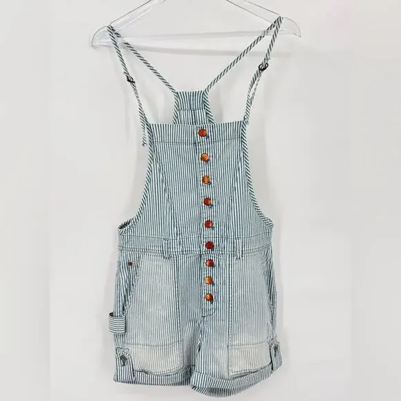 Anthropologie Pilcro Railroad Denim Stripes Overalls Romper Shortall Shorts 27 - Picture 4 of 12